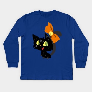 Halloween Black Cat with a Ribbon Kids Long Sleeve T-Shirt